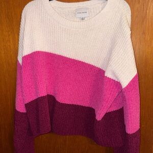 Pink Rose White and Pink Crew Neck Sweater